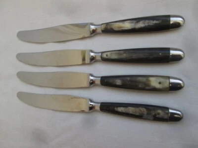Besteck alt - 4 Messer - Tafelmesser Nirosta - Horn Griffschalen - H. Schäfer - Bild 1 von 4