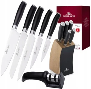 BLOQUE DE CUCHILLOS GERLACH DECO BLACK, 5 CUCHILLOS DE COCINA + AFILADOR DE CUCHILLOS, JUEGO DE CUCHILLOS, EMBALAJE ORIGINAL - Imagen 1 de 12