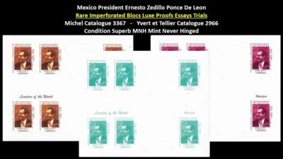 Набор Liberia 1999 Mexico President Ernesto Zedillo Ponce Leon x3 Imperf Bloc как новый без наклеек и следов - Изображение 1 из 4