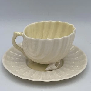Belleek Cream Neptune Cup & Saucer 6th Green Mark 1965-80 - Picture 1 of 10
