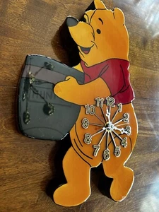 Wood Wall Art Clock Winnie The Pooh Glossy Finish Vtg 18x11 Baby Room Decor - Picture 1 of 13