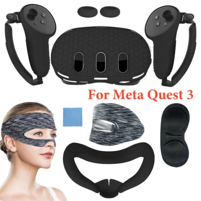 MARKENLOS Juego de 7 Piezas Accesorios Funda Silicona para Meta Quest 3 (Negro)