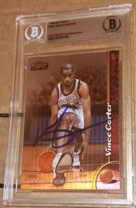 VINCE CARTER TORONTO RAPTORS FIRMADO 98-99 TOPPS MEJOR TARJETA DE NOVATO BAJO LOSADO - Imagen 1 de 3