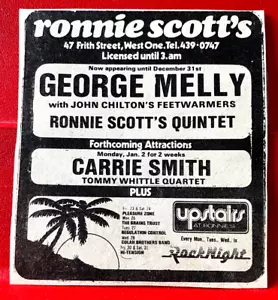 George Melly/Carrie Smith/Ronnie Scott Gig ORIG 1977 Press/Mag ADVERT 4"x 3.5" - Imagen 1 de 3