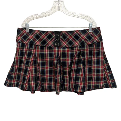 Royal Bones Red Black Skater Mini Skirt XL Pleated School Girl Tartan Emo Y2K - Image 1 of 4