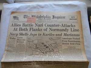 THE PHILADELPHIA INQUIRER- JUNE 15 1944 ALLIES BATTLE NAZI COUNTER-ATTACKS - Picture 1 of 6