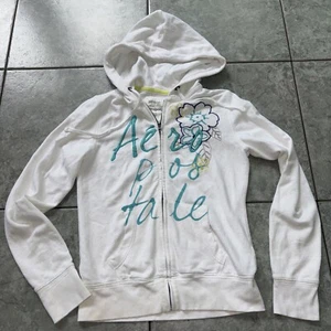 Vintage Rare 2000’s Aeropostale Summer White Zip Up Hoodie Women’s Flower Medium - Picture 1 of 5
