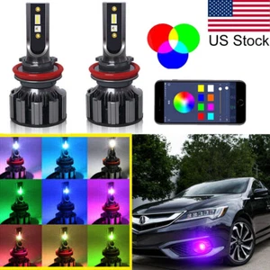 2pcs H11 H8 LED RGB Phone Control Fog Driving Light Bulbs For Acura ILX RDX - Picture 1 of 12