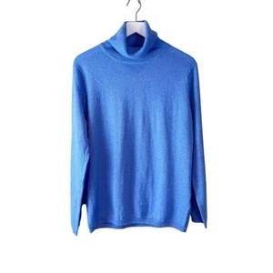 WoolOvers Blue Knit Turtleneck Sz L Wool Cashmere - Picture 1 of 7