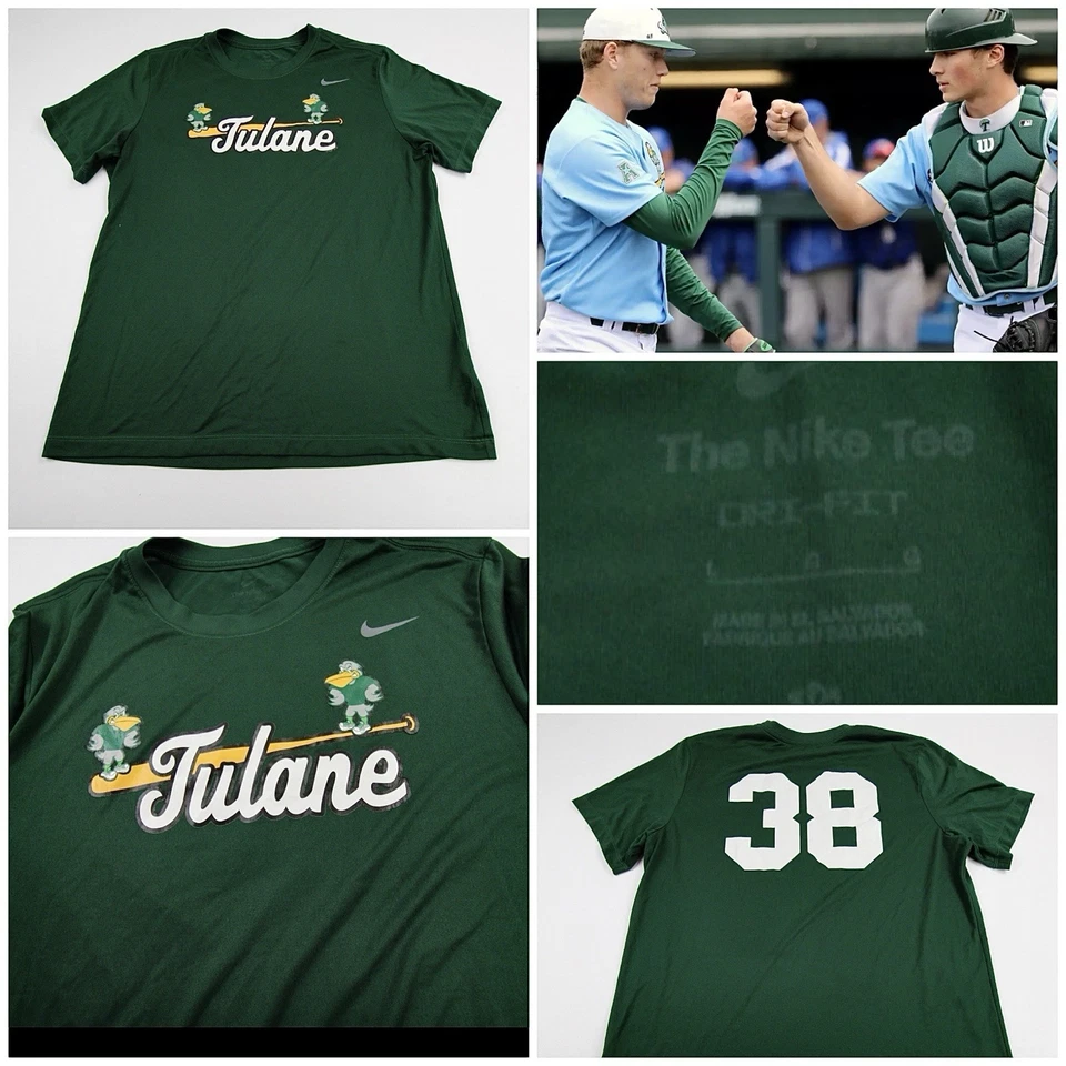tulane green wave Team Issued Baseball Travel Shirt L # Nike #38 - Image 1 of 1