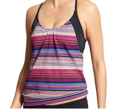 Traje de baño Tankini ATHLETA Capri a rayas rosa drapeado trasero para mujer 36 B/C Foto 1 de 4