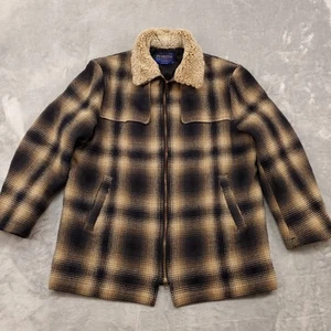Pendleton Jacket Mens Large Blue Tan Plaid Thinsulate Coat Sherpa Collar - Picture 1 of 12