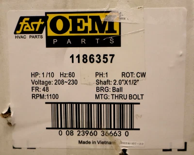 1186357 1/10 hp 1100 rpm Motor Smartcomfort Carrier ICP pieza OEM de fábrica Foto 1 de 2