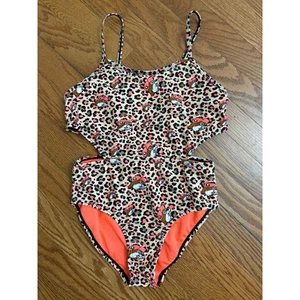 Buc-ee's Youth One piece Swimsuit All over Leopard Print Orange Sz Youth L Large - Picture 1 of 6