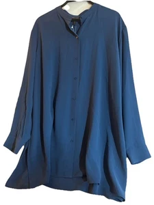 Eileen Fisher Atlantic Silk Georgette Crepe Mandarin Collar Button Up Blouse 1X - Picture 1 of 5