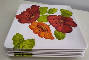 Menge 6 Laurie Gates 11" Quadratisch Hell Blumen Melamin Essteller - Bild 1 von 7