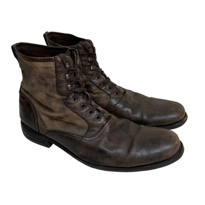 Bota de combate de couro John Varvatos com cadarço casual roupa de trabalho Itália masculina 13 - Imagem 1 de 4