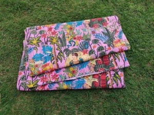 Indian Handmade Kantha Quilt Bedspread Throw 100% Cotton Blanket Gudari Art - Picture 1 of 4