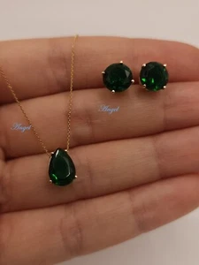 Emerald Stud Earrings 14k Gold Round Cut Birthday & Christmas Earring - Picture 1 of 7