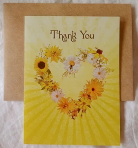 "Flowered Heart", (1) Leanin Tree Thank You Greeting Card, New With (1) Envelope - Picture 1 of 7