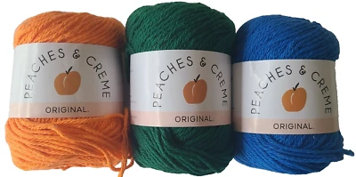 3 Pack Peaches & Creme 100% Cotton Worsted Yarn Bright Orange/Royal/Forest Green - Image 1 of 4