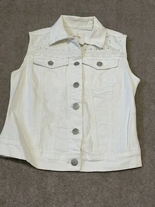 Jessica Simpson Vest Womens Jeans XS White Canvas Pockets Full bottoms - Picture 1 of 9