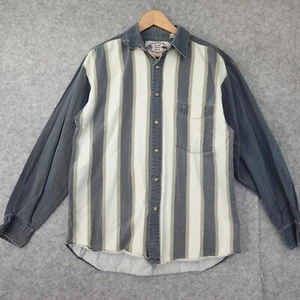 Vintage Western Denim Shirt Mens L DOUBLE IMPACT Blue Twill Mod Cowboy Thick - Picture 1 of 15