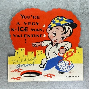 Tarjeta de San Valentín de Colección San Valentín Ice House River ICE MAN TINGS 1940 Rara Difícil de Encontrar - Imagen 1 de 6