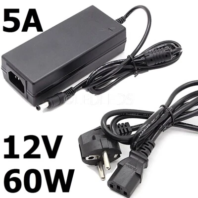 60W 5A 12V DC Alimentatore LED Trasformatore Strip 5 metri m smd 3528 5050 - Immagine 1 di 4