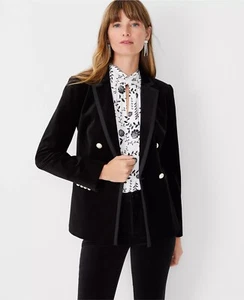 NWOT Ann Taylor The Petite Tailored Double Breasted Blazer in Velvet $198 Sz 0P - Picture 1 of 4
