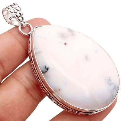 Dendrite Opale Gemma Placcato Argento Handmade Ciondolo Gioielli Regalo 5.8cm - Immagine 1 di 3