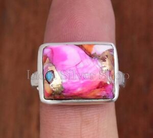 Fashion Kingsmen Pink Dahlia Copper Turquoise 925 Sterling Silver Ring