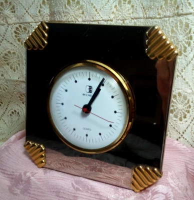 RELOJ ESCRITORIO ART DECO Vintage Bicchielli Plata/Dorado Tono Cuarzo 4 3/4" x 4 3/4" Foto 1 de 4