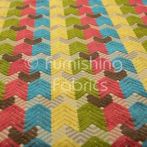 Designer Modern Chevron Pattern New Greens Pinks Blues Velvet Furnishing Fabrics - Picture 1 of 5