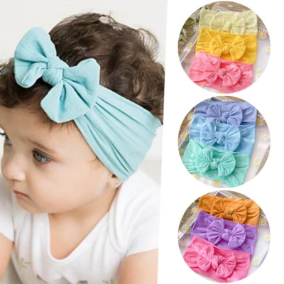 3Pcs/Set Baby Girls Toddler Bow Hairband Headband Sweet Soft Stretch Head Wra ∂ - Image 1 of 4