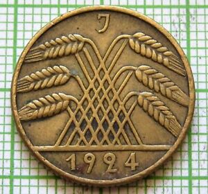 GERMANY WEIMAR REPUBLIC 1924 J 10 RENTENPFENNIG, Wheat Ears Drawing a Pyramid