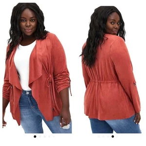 Torrid 2 (2X 18/20) Rust Marsala Red Open Drape Front Faux Suede Hi Lo Jacket - Picture 1 of 1