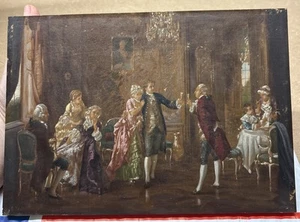 Vintage Oil Painting by O. Erdmann Rococo Aristocratic Salon Scene Signed 1920s - Picture 1 of 22