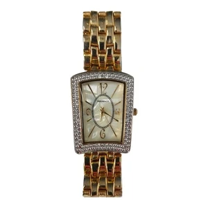WORKS Regency Womens Gold Tone Watch Rhinestones Shell Large - Picture 1 of 3
