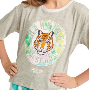Justice STRANGER THINGS Glow In Dark Short Sleeve Pajama Top Girls Size 7-8 NEW - Picture 1 of 4