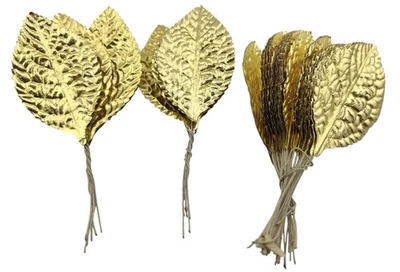 45 Vintage 1960’s Gold Foil Leaves On Wire Millinery Flower Crafts 2.5” Japan - Image 1 of 3
