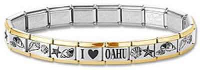 Italian Charm Bracelets Stainless Steel Gold Trim Sea Shell Modular I Heart Oahu - Image 1 of 2