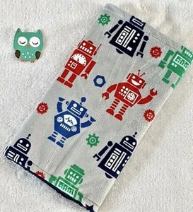 Handcrafted, Robot Minky Print & Navy Minky Bubble, Baby Burp Cloth  - Picture 1 of 2