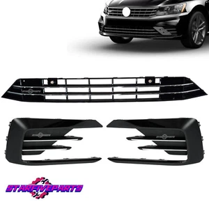 Front Lower Grille Fog Light Cover Black+Chrome For VW Passat R-Line 2016-2019 - Picture 1 of 7