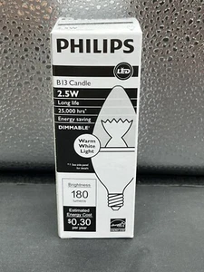 8 - PHILIPS 435149 2.5B13/2700-E12 DIM 8/1 2.5W Candle LED LAMP 120V 2700K NEW - Picture 1 of 3