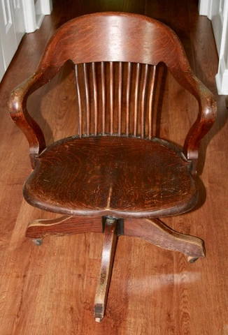 Antique Solid Oak Gunlocke Style Lawyers/Bankers Swivel Tilt  Office Chair Omaha Cover
