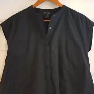 Athleta Performance Poplin Popover Blouse Top size Small Black Pleated II-15 - Picture 1 of 9