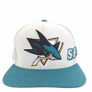 San Jose Sharks Mitchell Ness Hat All Over Spell Out Logo Hockey Snap Back Cap