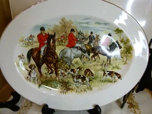 English fine china Hunting Scene Oval Platter 33.5cm - Picture 1 of 5