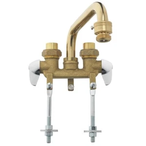 Two Metal Handle Rough Brass Laundry Utility Sink Tub Faucet Tubular Spout - Picture 1 of 5